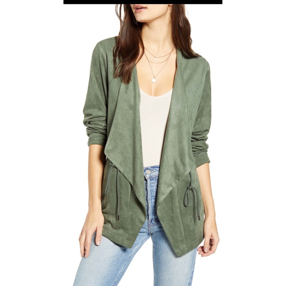 BLANKNYC Olive Faux Suede Drape Jacket 2X Boho Utility Lagenlook